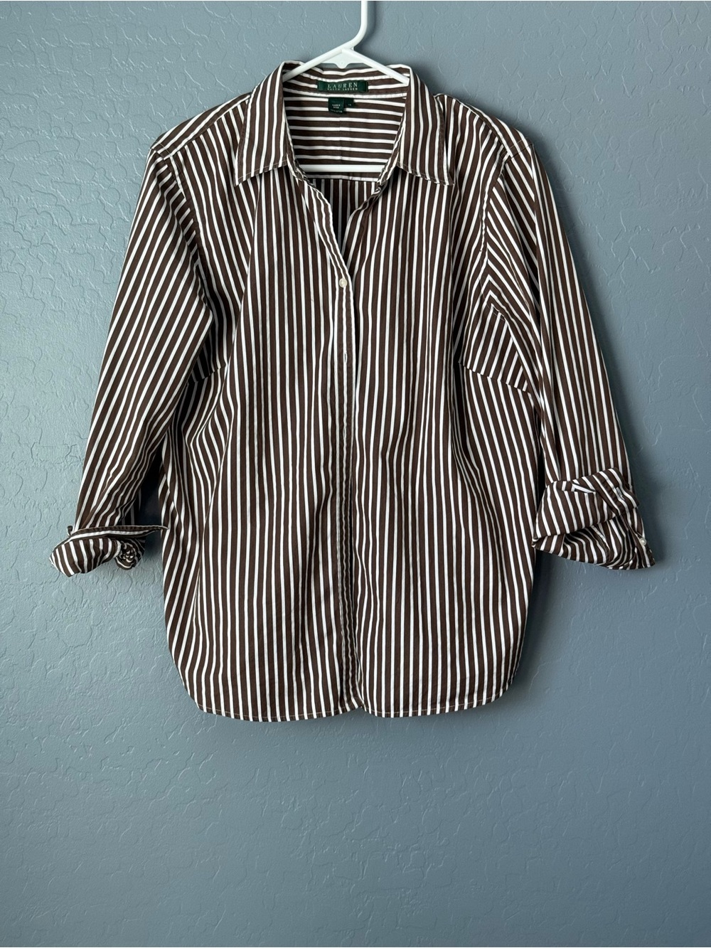 Lauren Ralph Lauren Brown & White Striped Women’s Button-Up Shirt - 1X